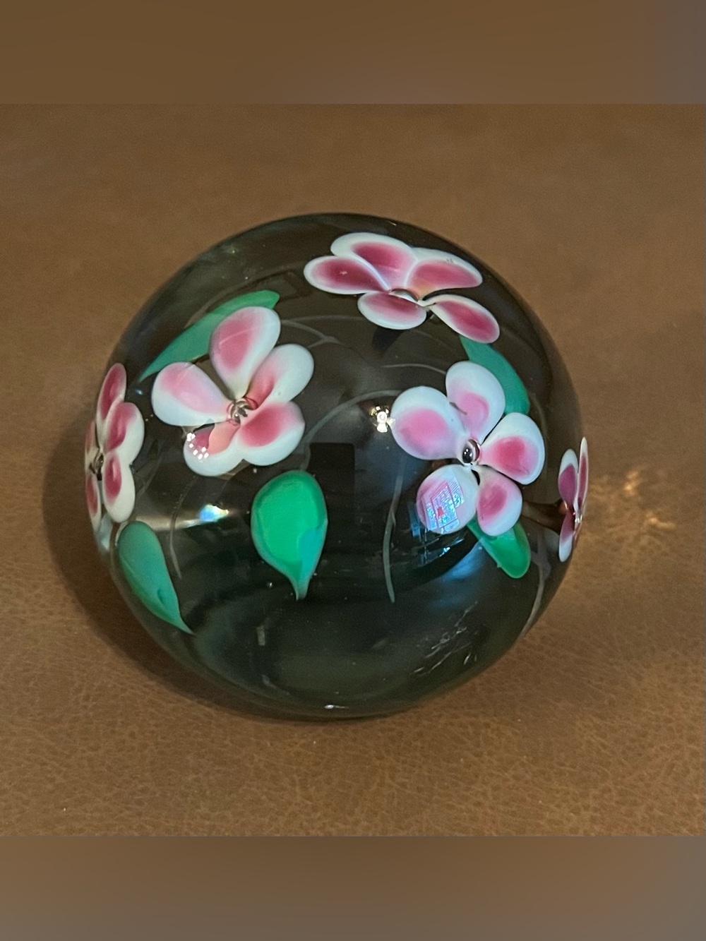 Art Glass Pink Orchid Floral Paperweight